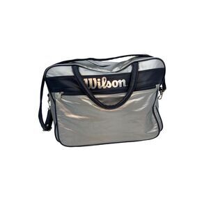 Wilson vintage silver bag with navy blue handle and shoulder strap